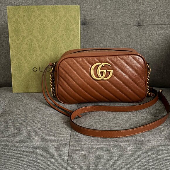 Gucci GG Small Marmont Matelasse Shoulder Bag in Brown - Picture 1 of 12